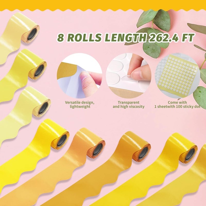 DASTTUIS 8 Rolls 262.4 Ft Yellow Bulletin Board Borders - Yellow Bulletin Board Borders for Classroom, School & Office Decor - Bulletin Boards Decorations - Bulletin Boards Trim - Image 2